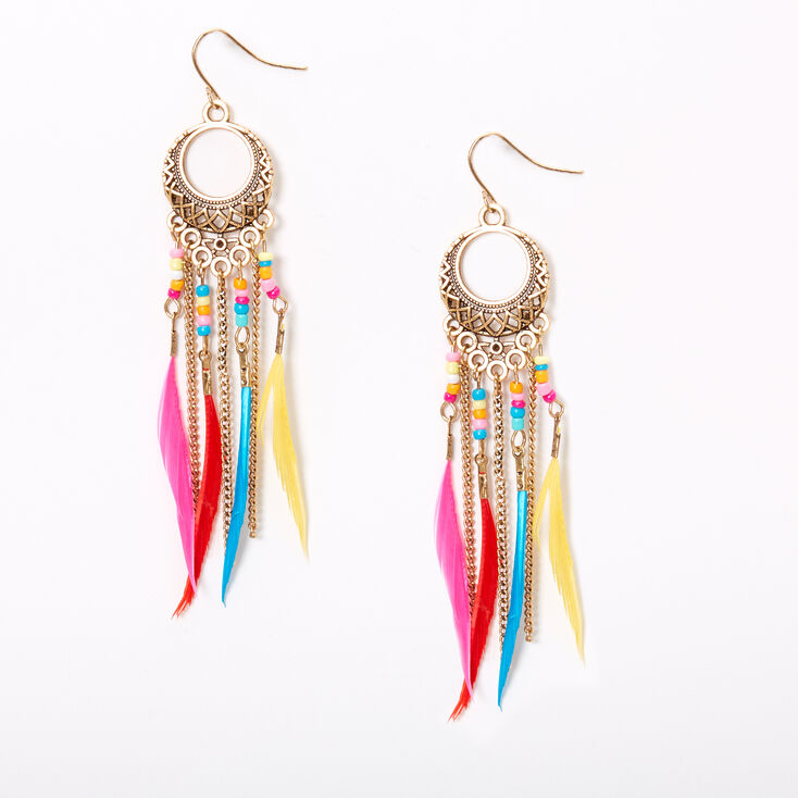 Silver 3.5&quot; Rainbow Feather Drop Earrings,