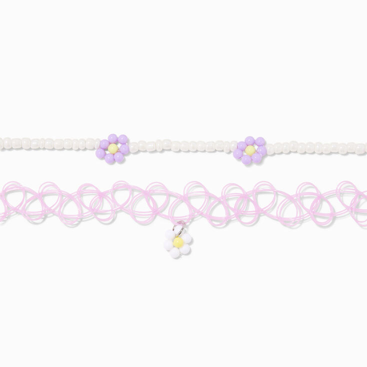 Purple Daisy Choker Necklaces - 2 Pack,