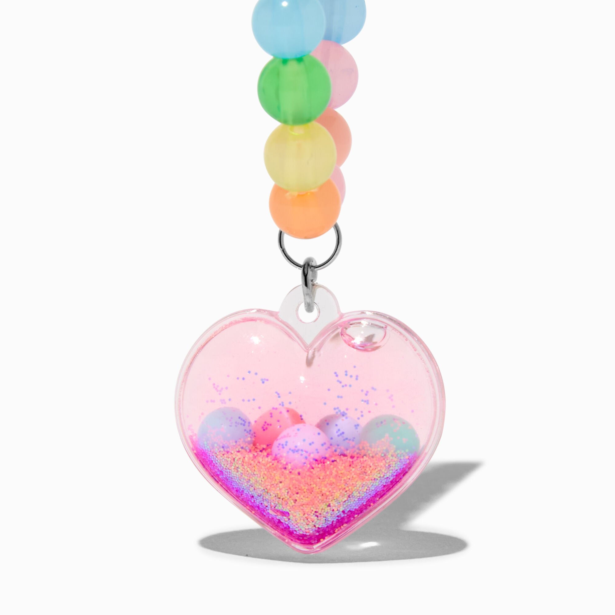 Claire's Club Rainbow Water-Filled Glitter Heart Stretch Bracelet,