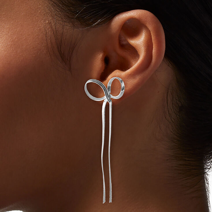 Silver-tone Chevron Chain Bow Stud Earrings,