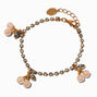 Gold-tone Crystal Cup Chain Pearlized Cherry Charm Bracelet,