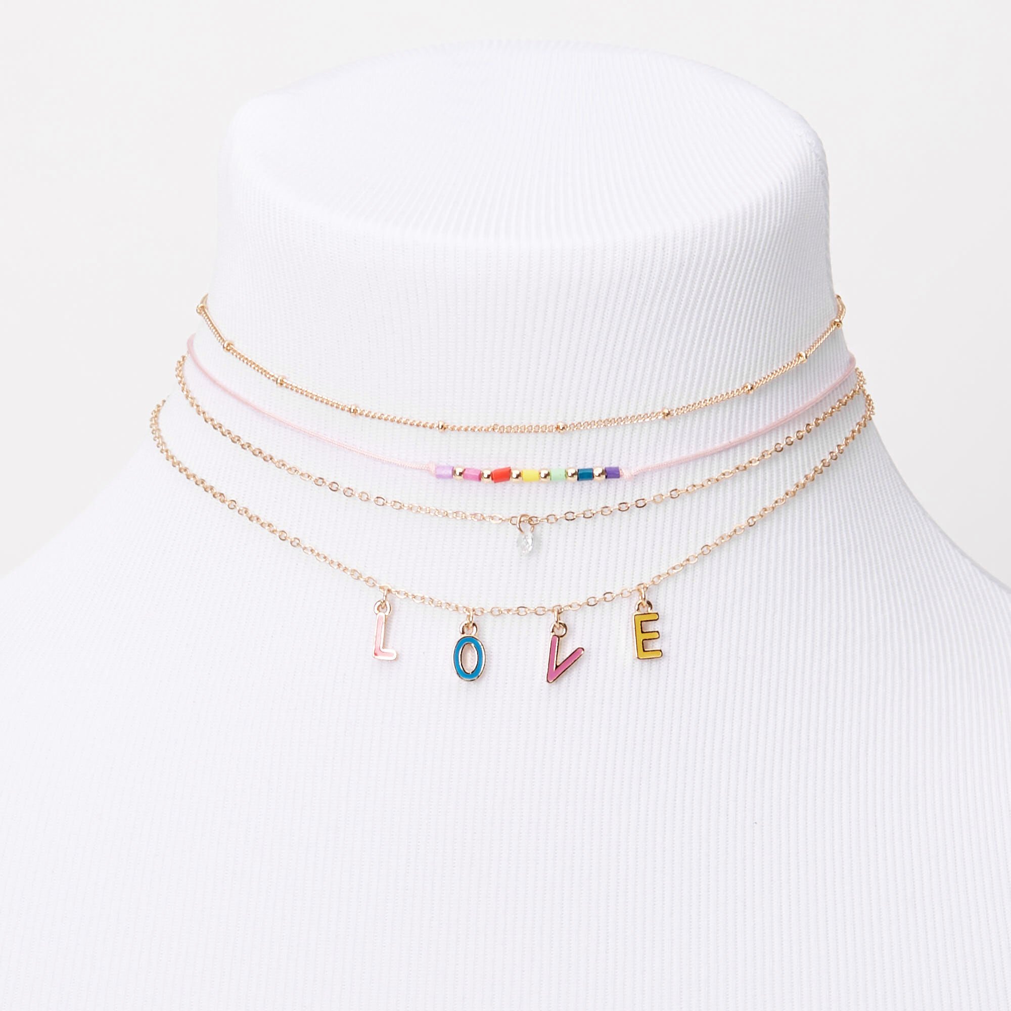 Gold Rainbow Love Choker Necklaces 4 Pack