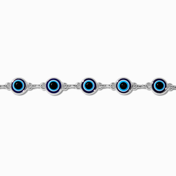 Silver-tone Evil Eye Chain Bracelet,
