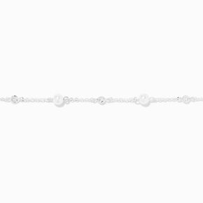 Silver-tone Cubic Zirconia &amp; Pearl Chain Bracelet,