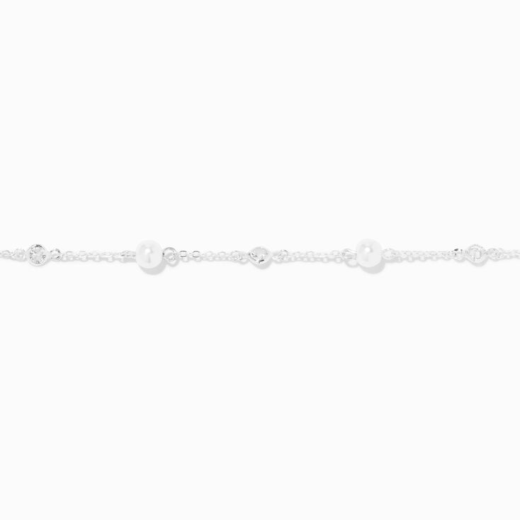 Silver-tone Cubic Zirconia &amp; Pearl Chain Bracelet,