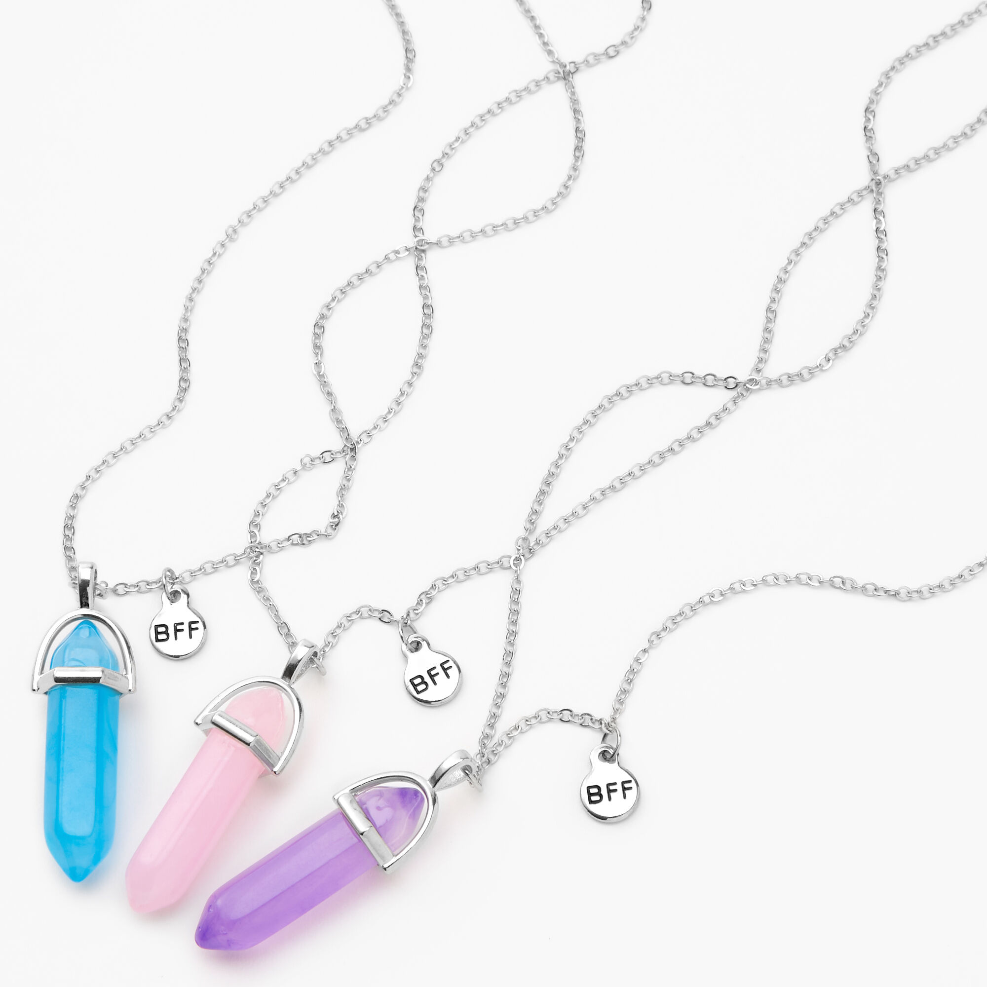 View Claires Tone Best Friends Gem Pendant Necklaces 3 Pack Silver information