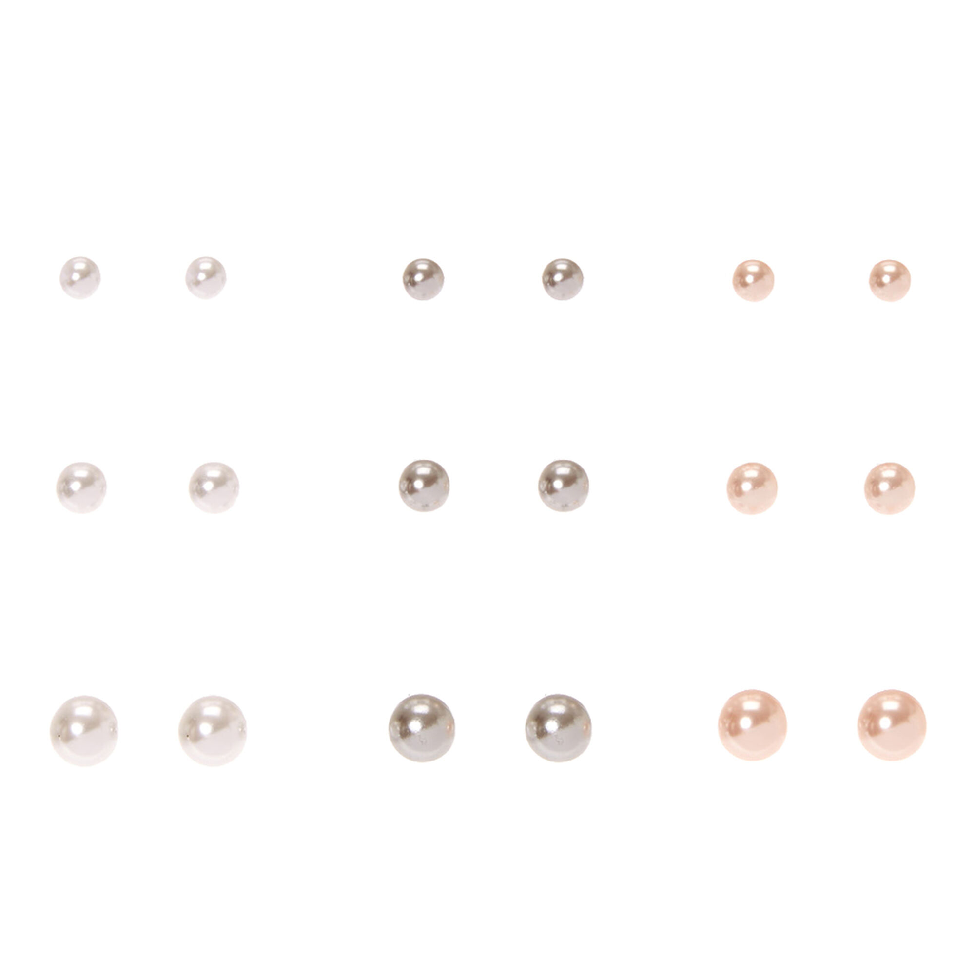 View Claires 9 Pack White Grey Faux Pearl Graduated Stud Earrings Pink information