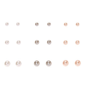 9 Pack White, Grey, &amp; Pink Faux Pearl Graduated Stud Earrings,