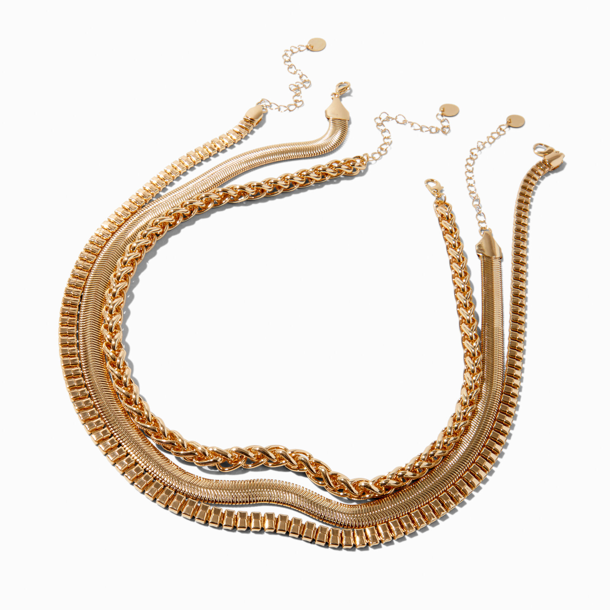 Gold-tone Thick Geometric Chain Necklaces - 3 Pack ,