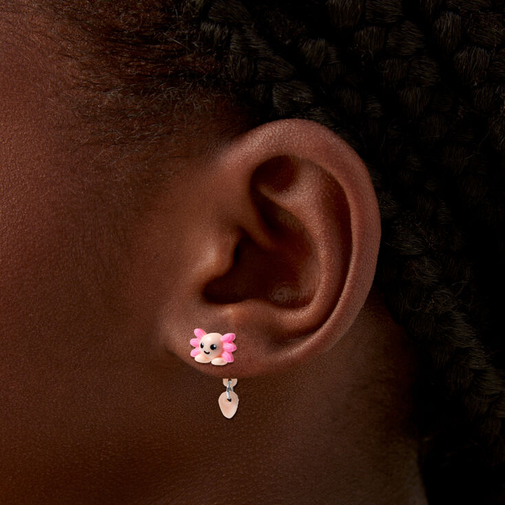 Boucles d&rsquo;oreilles devant derri&egrave;re axolotl roses,