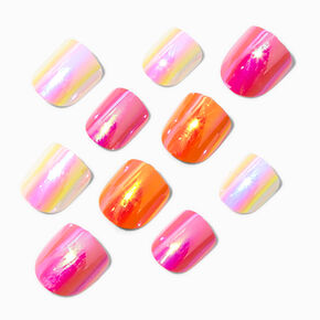 Claire&#39;s Club Pink &amp; Orange Chrome Square Press On Vegan Faux Nail Set - 24 Pack,