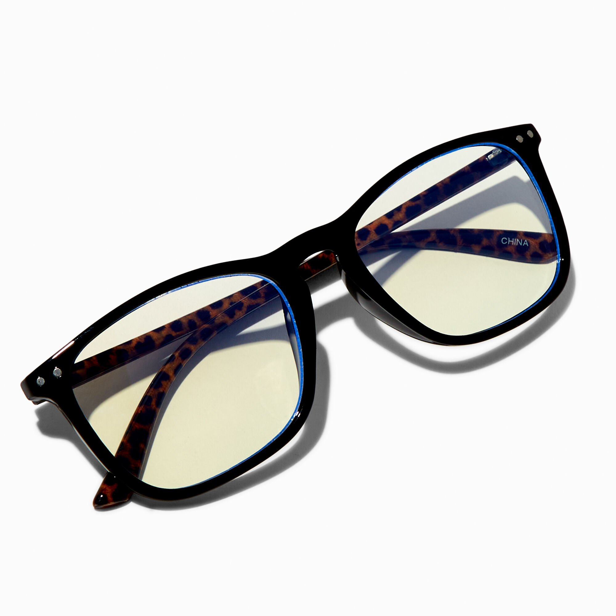 Solar Blue Light Reducing Cheetah Rectangular Clear Lens Frames,