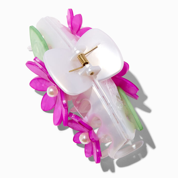 Purple 3D Flower White Medium Hair Claw,