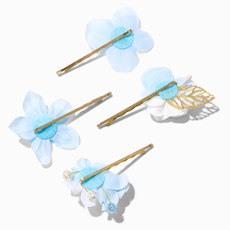 Blue Embellished Floral Chiffon Hair Pins - 4 Pack,