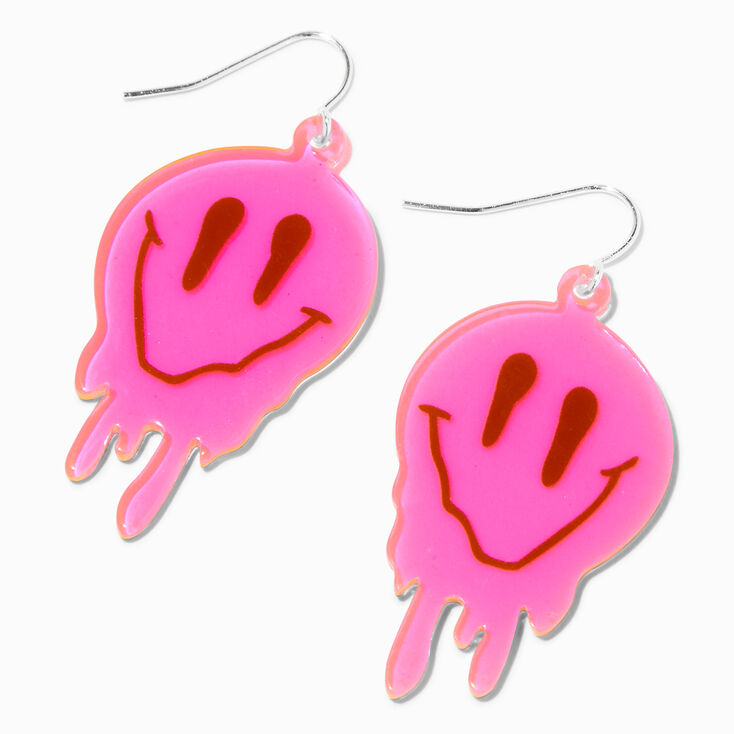 Melting Pink Happy Face 2&quot; Drop Earrings,