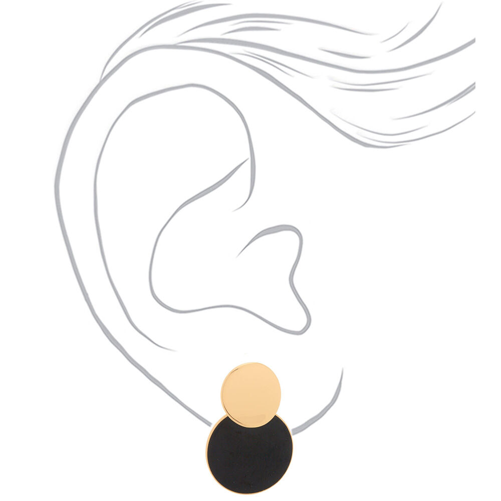 Gold 2" Double Disc Drop Earrings,