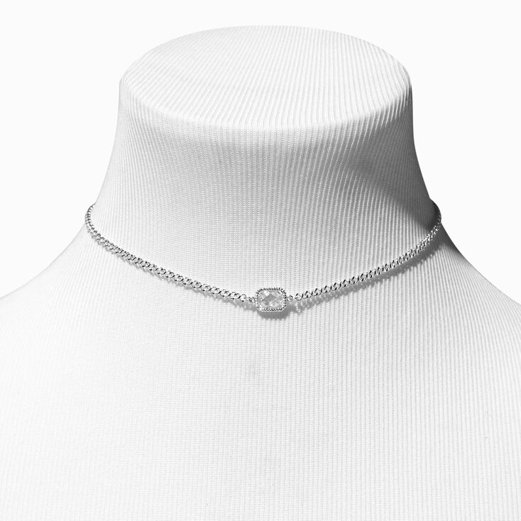 Silver Cubic Zirconia Halo Chain Choker Necklace,