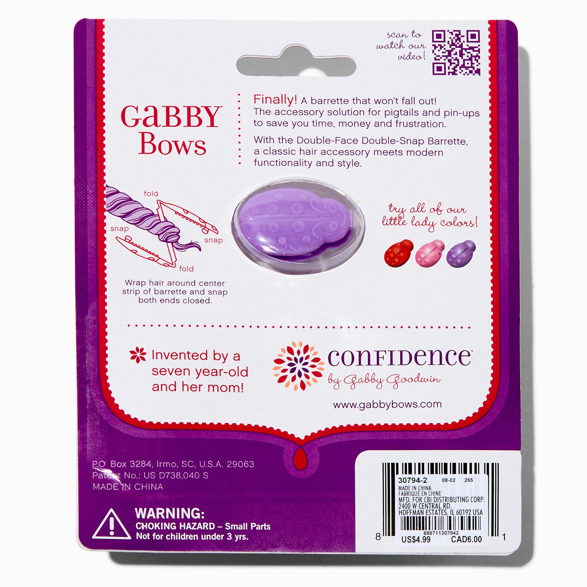 Confidence™ by Gabby Goodwin Gabby Bows Purple Little Lady Double-Faced Double Snap Hair Clips - 10 Pack,