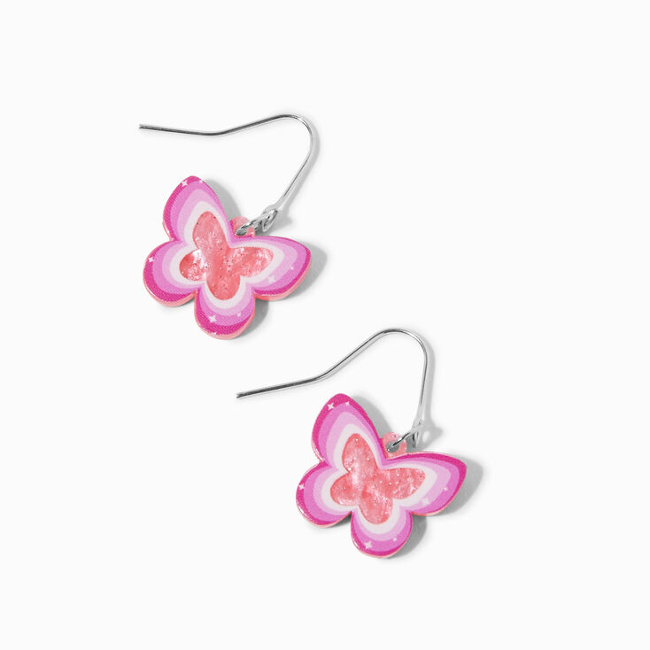 Pink Acrylic Butterfly 1&quot; Drop Earrings ,