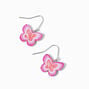 Pink Acrylic Butterfly 1&quot; Drop Earrings ,