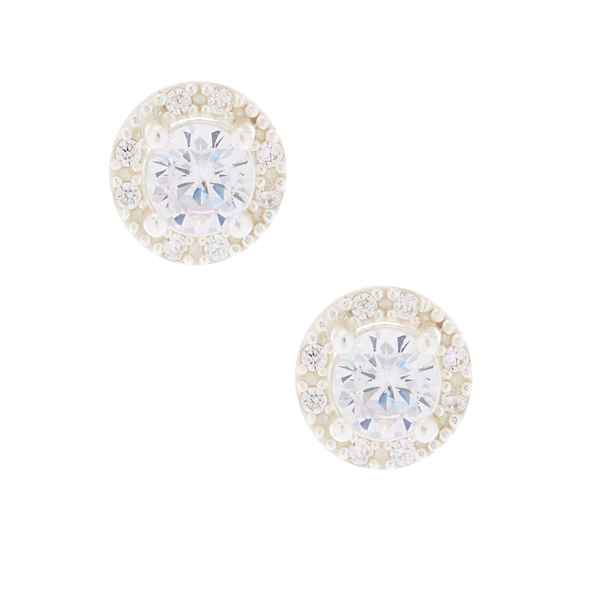 View Claires Cubic Zirconia Halo Stud Earrings 5MM Silver information