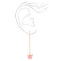 Gold 3&quot; Pink Butterfly Threader Drop Earrings,