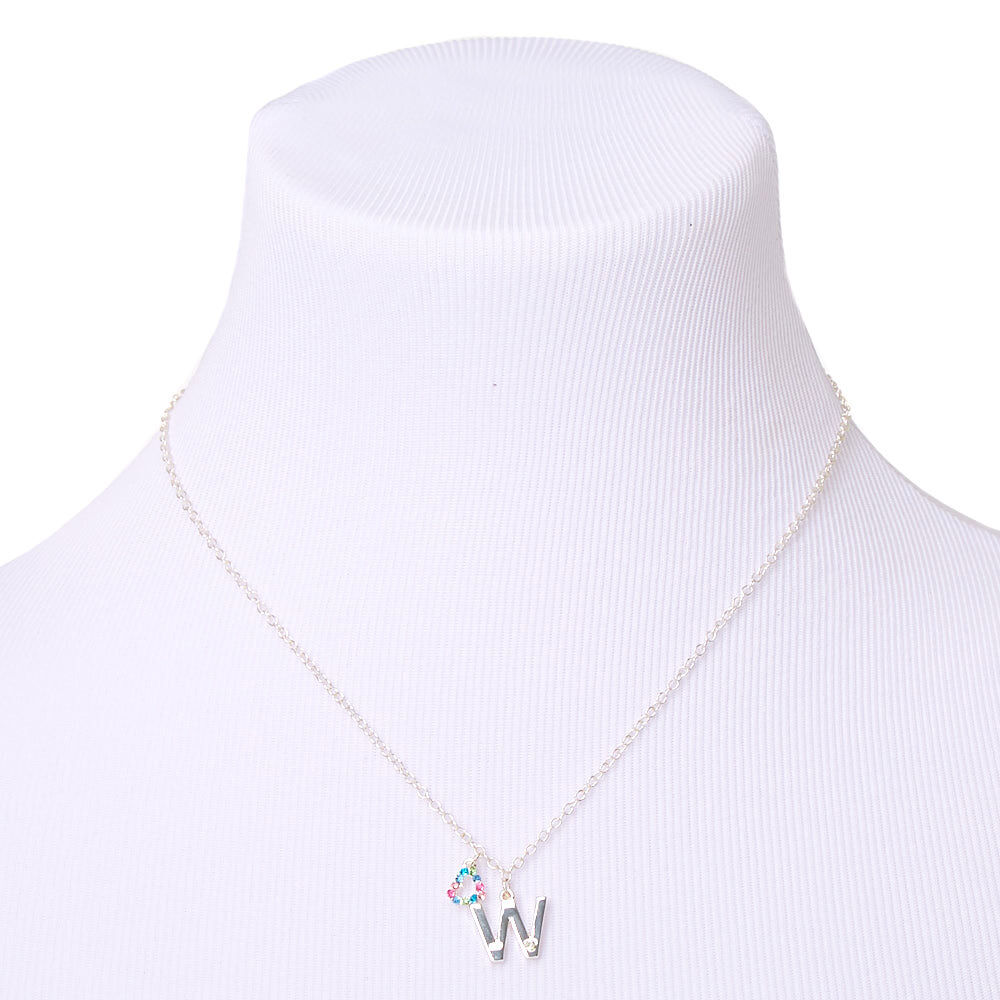 Silver Rainbow Initial Jewellery Gift Set - W, 4 Pack,