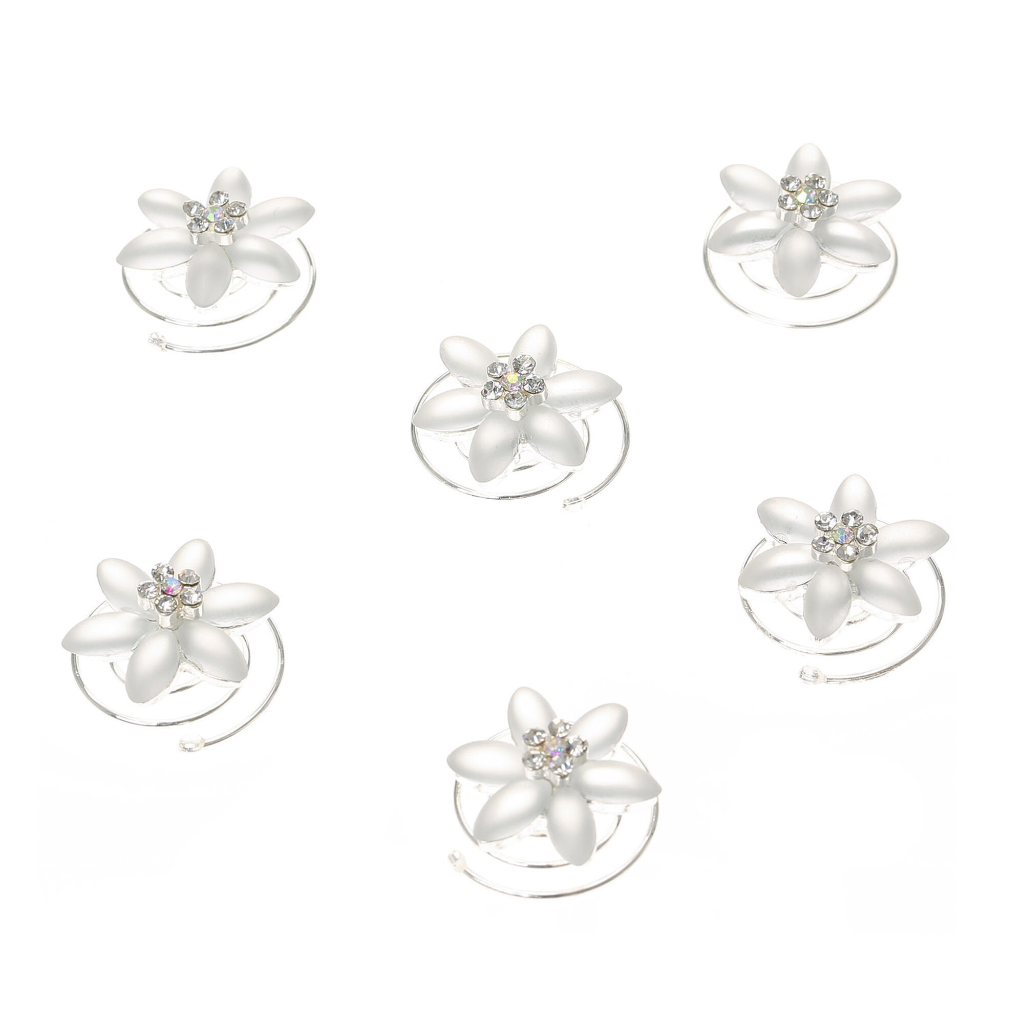 View Claires Frosted Crystal Flower Hair Sliders Silver information