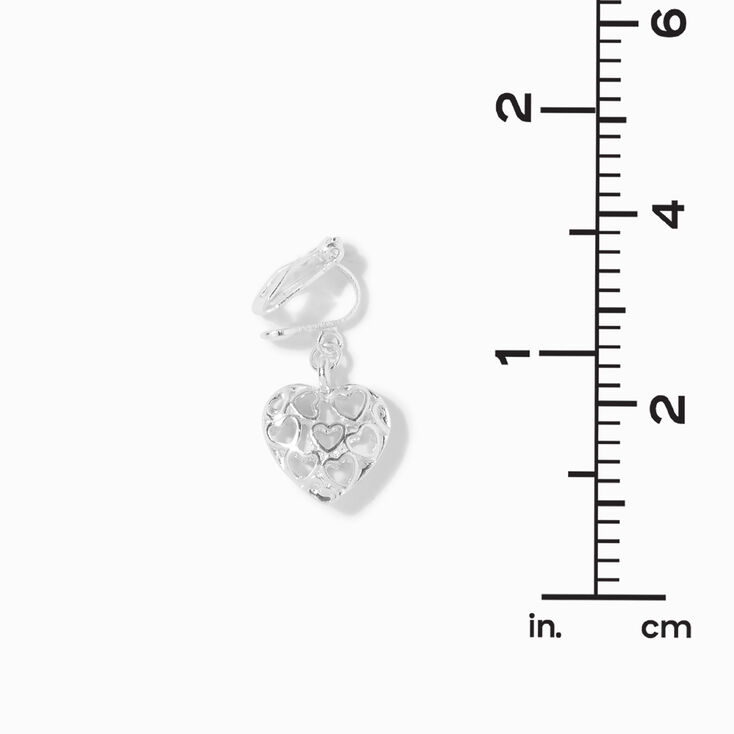 Silver-tone Heart Cutout 0.5&quot; Clip-On Drop Earrings ,