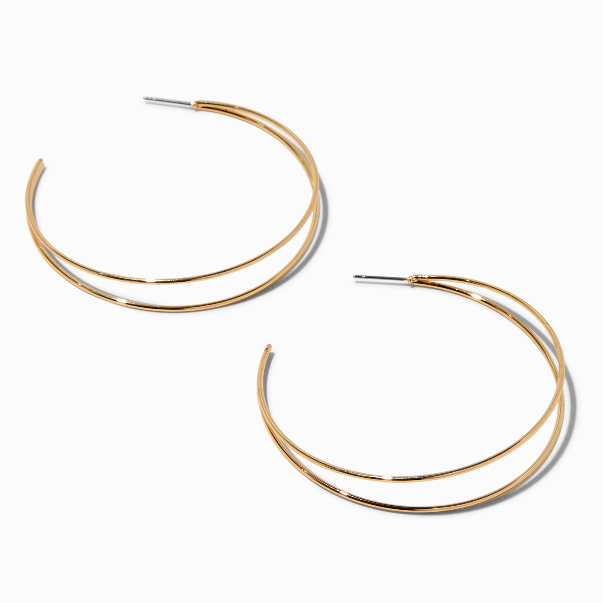 View Claires Tone Double Wire 60MM Hoop Earrings Gold information