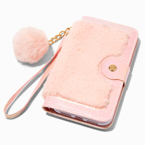 Furry Pink Wristlet Phone Case - Fits iPhone&reg; 11,