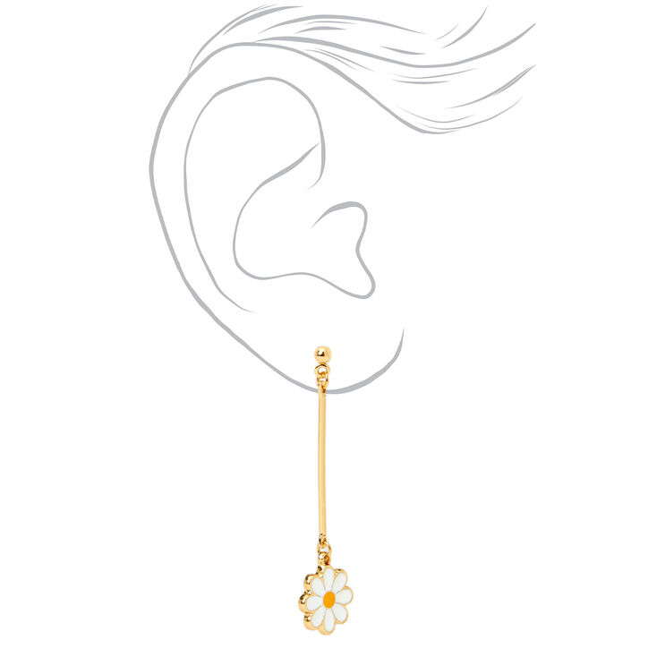 Gold 2&quot;Daisy Bar Drop Earrings,
