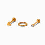 Gold-tone Titanium Cubic Zirconia 18G Stud &amp; Hoop Threadless Tragus Earrings - 3 Pack,