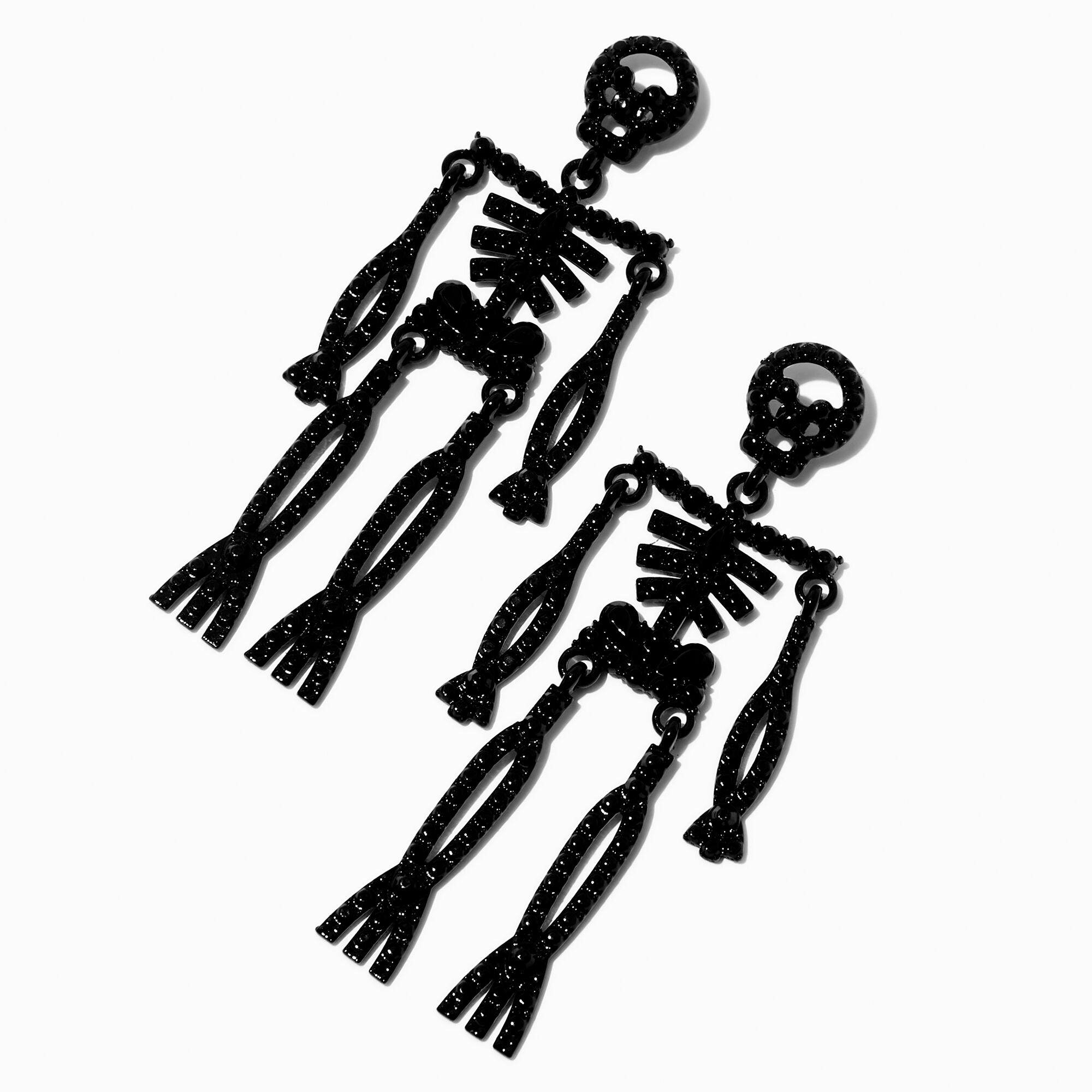 Black Glitter Skeleton Drop Earrings,