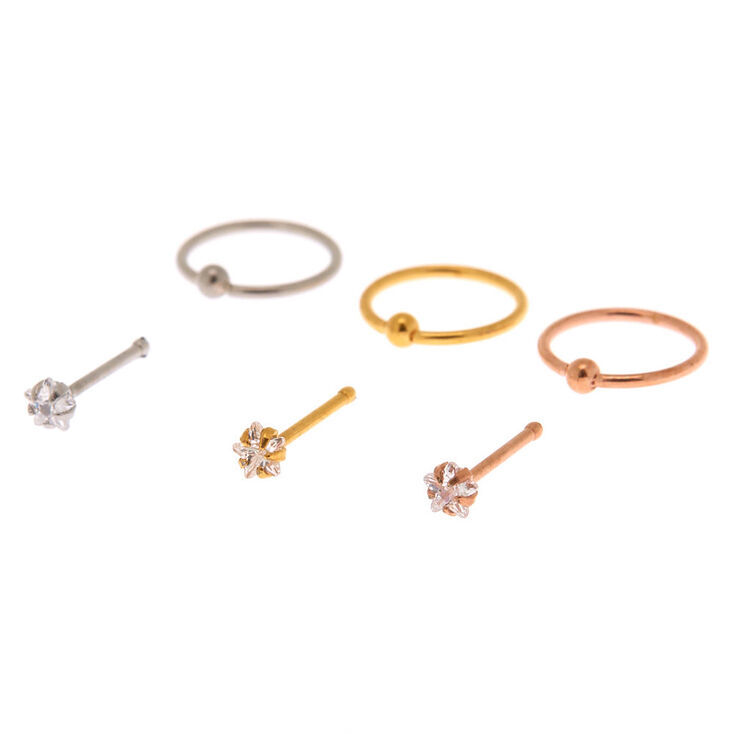Claire's Anneaux et clou de nez étoile 0,8 mm en métaux mixtes - Lot de 6