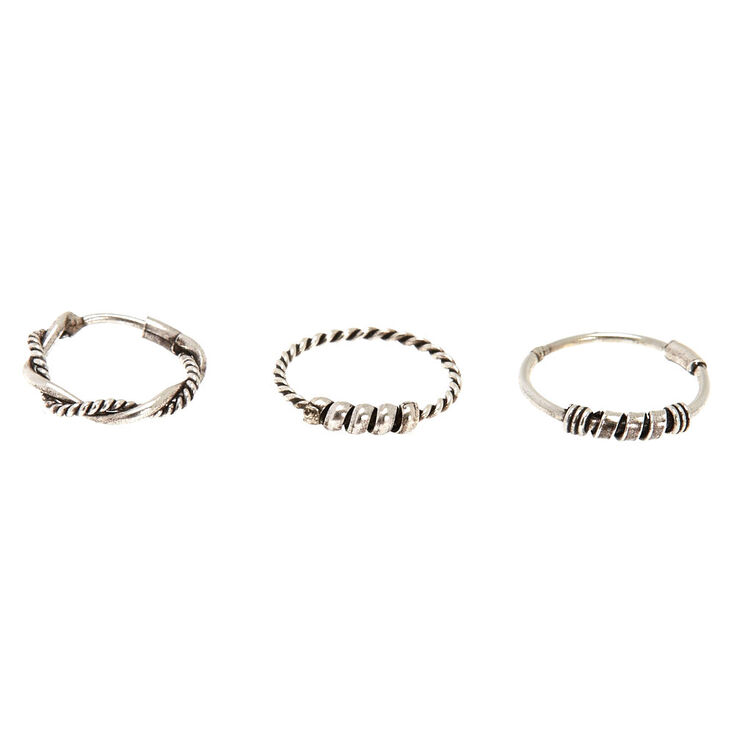 Sterling Silver Bali Braided Nose Rings 3 Pack,