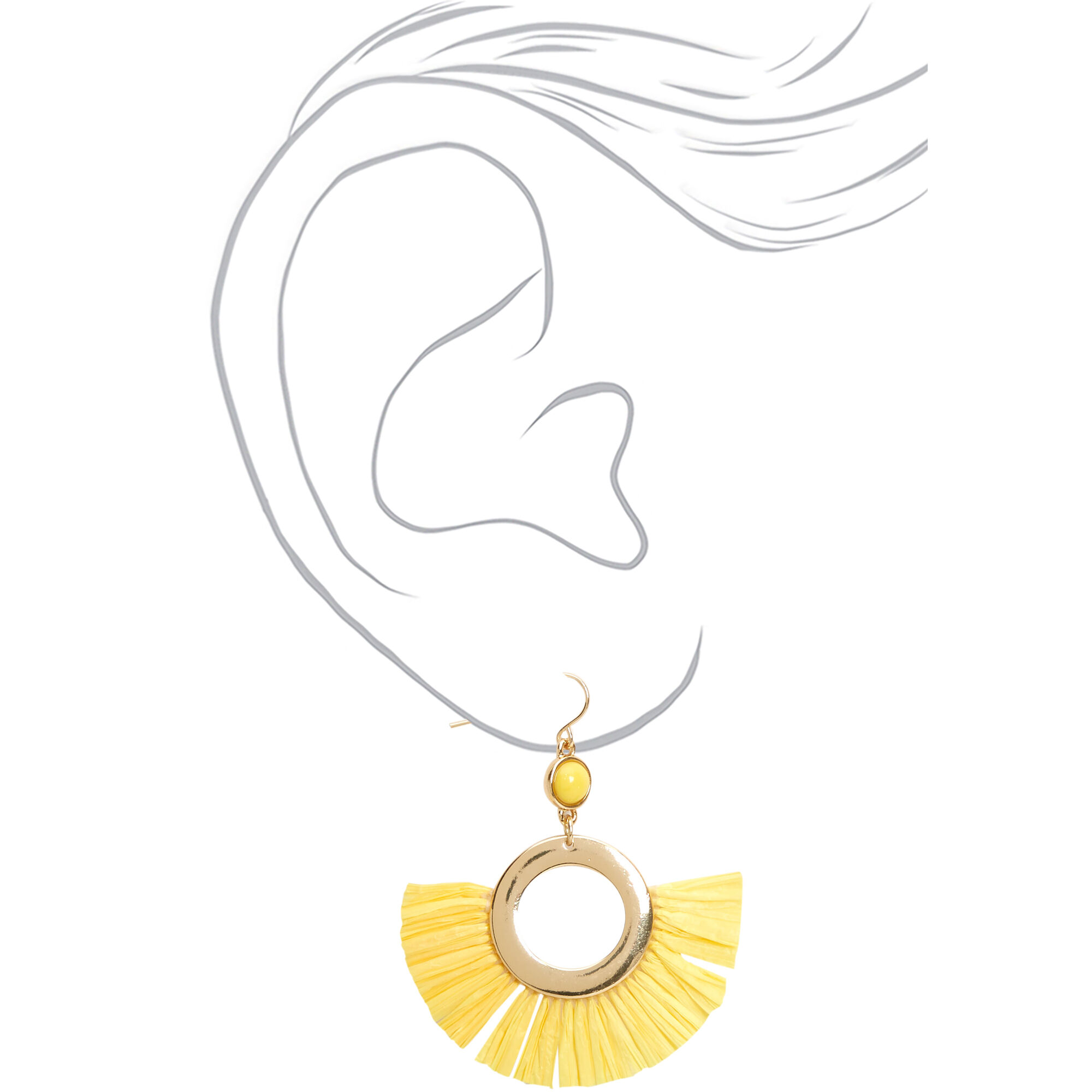 Gold 2" Beaded Circle Fan Drop Earrings - Yellow,