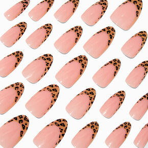 Cheetah French Tip Long Almond Vegan Faux Nail Set - 24 Pack,