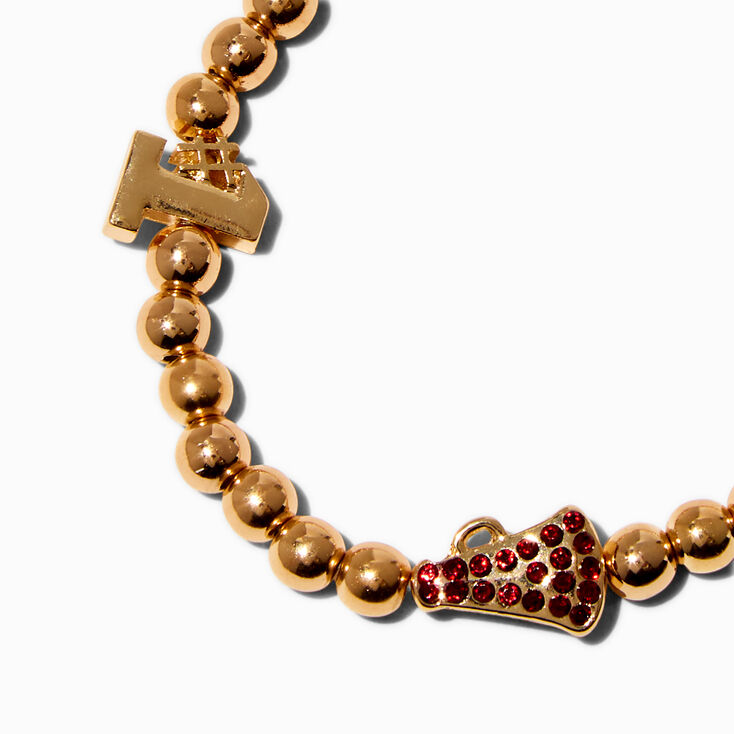 Gold-tone Pom Poms Cheerleading Beaded Stretch Bracelet,