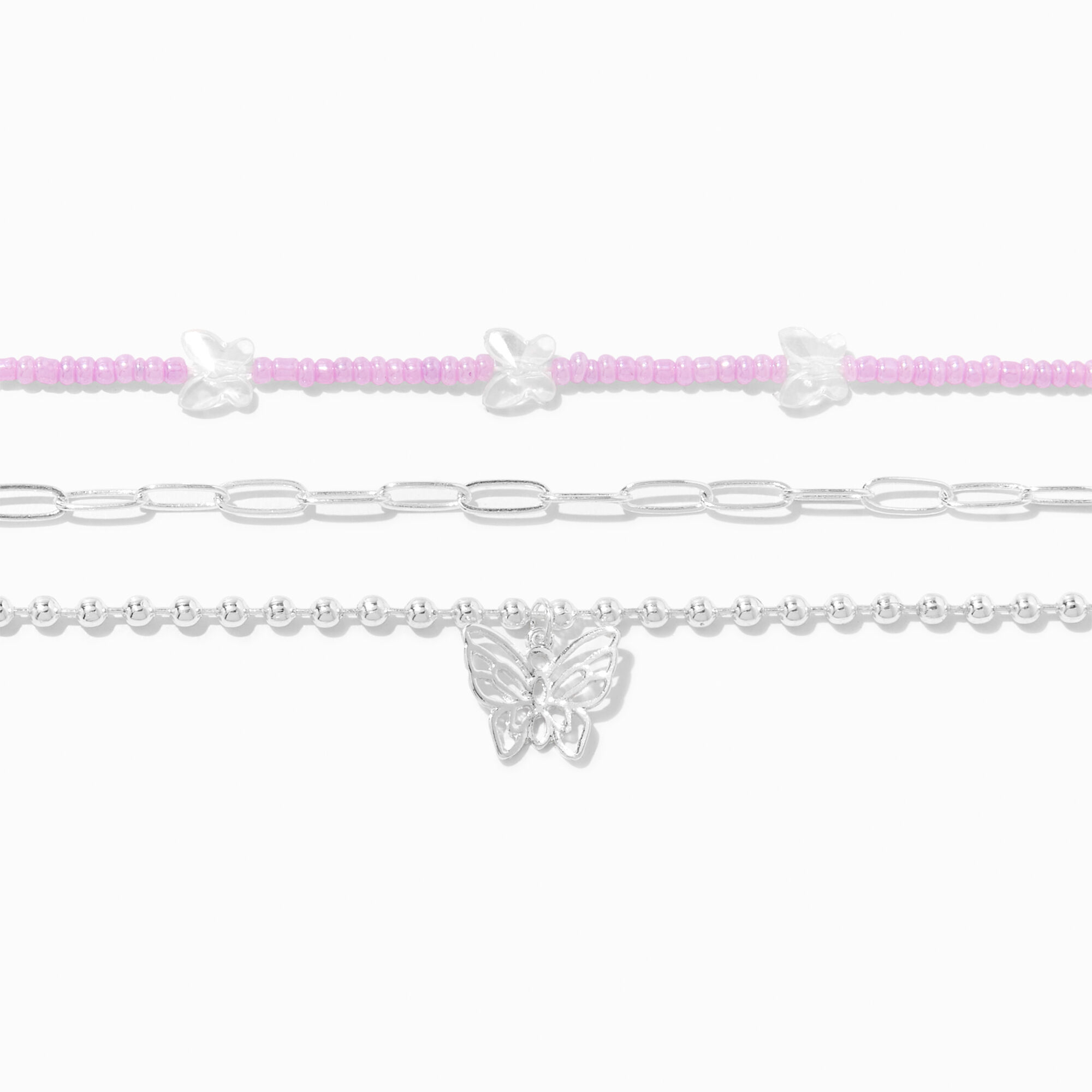 Silver Butterfly Choker Necklaces (3 Pack),