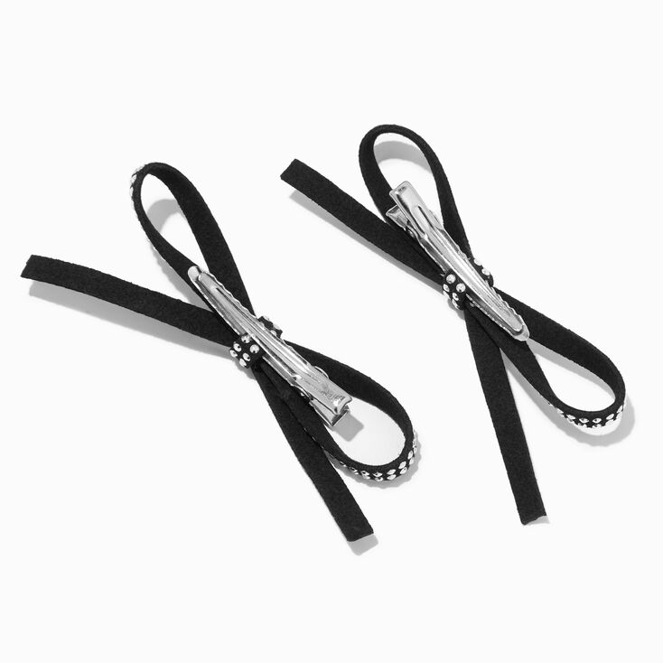 Silver Studded Black Hair Bow Clips - 2 Pack,