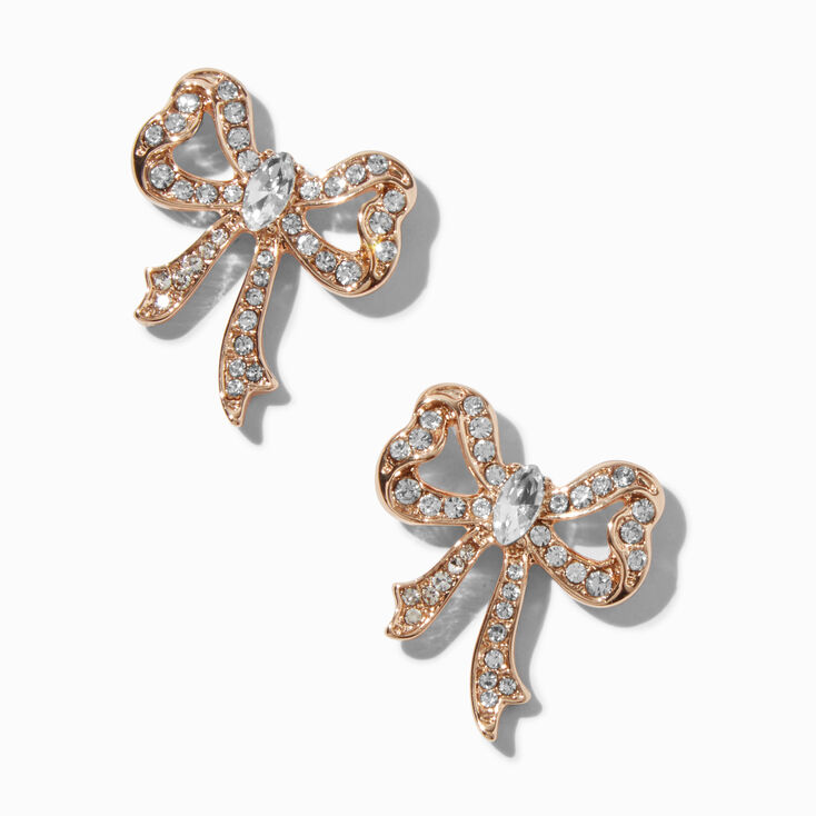 Gold-tone Crystal Bow Stud Earrings ,