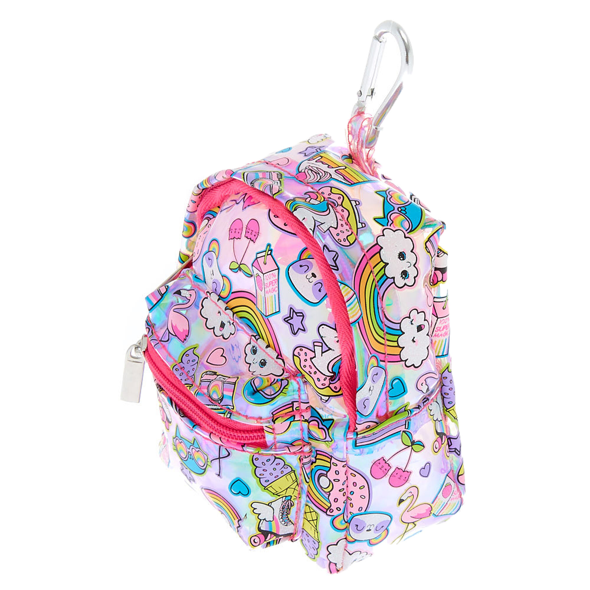 Rainbow Emoticon Mini Backpack Keychain Pink Claire's
