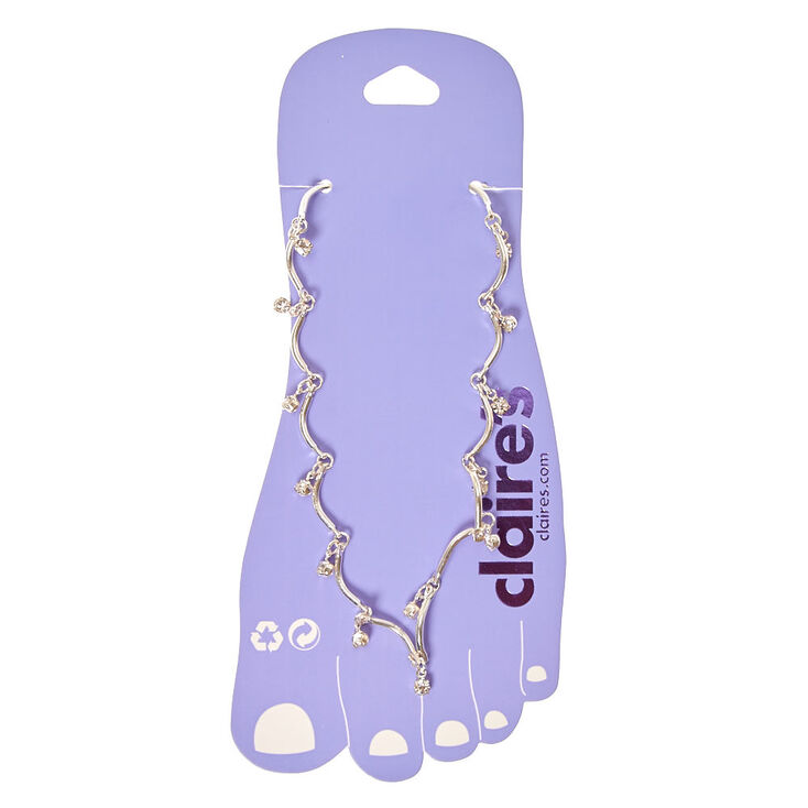 Silver Waved Beading with Rhinestones Anklet,