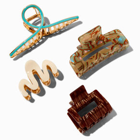 Turquoise &amp; Brown Textured Hair Claws - 4 Pack,