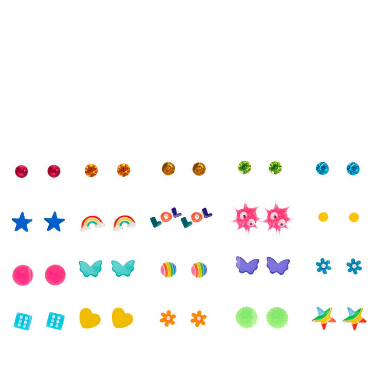 Neon Summer Fun Stud Earrings - 20 Pack,
