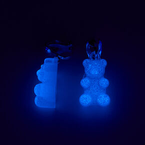 Blue 0.5&quot; Glow In The Dark Gummy Bear Clip On Drop Earrings,
