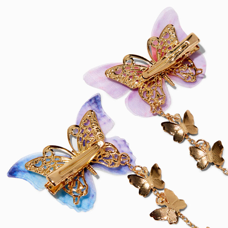 Barrettes pendantes papillon pastel couleur dor&eacute;e - Lot de 2,