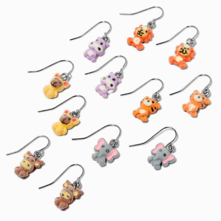 Fuzzy Animal Drop Earrings - 6 Pack,