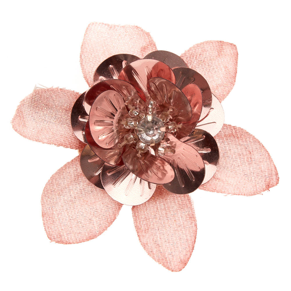 Glitter Sequin Mini Hair Flower Clip - Rose Gold,